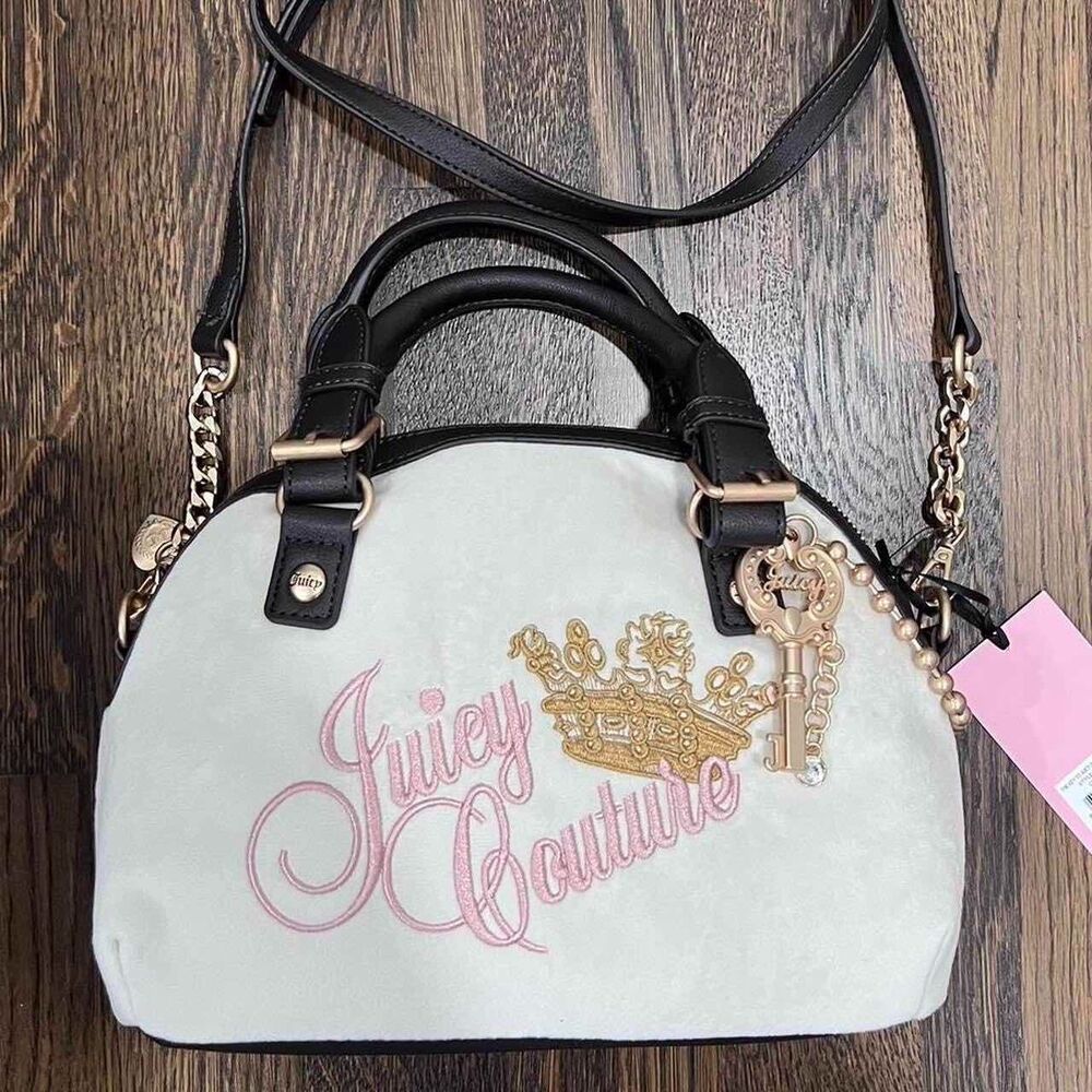 juicy couture βthe key to juicyβ baby pink / brown velvet velour dome purse NWT